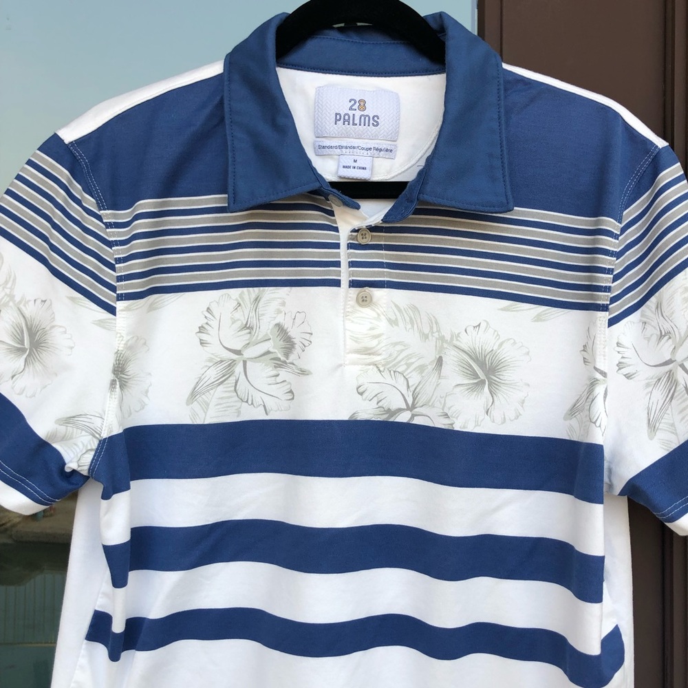 28 PALMS Blue/White/Grey Hawaiian Polo M